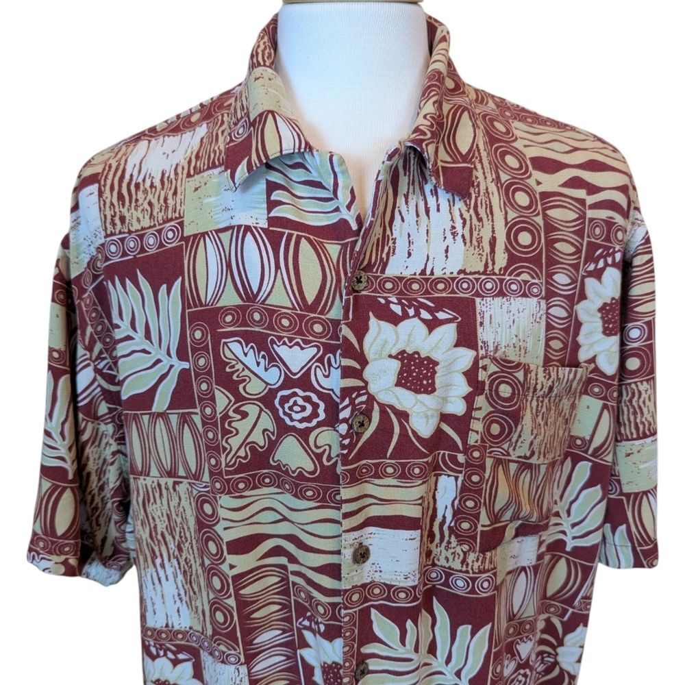 Vintage Silk Hawaiian Shirt In Red And Cream Size XLT